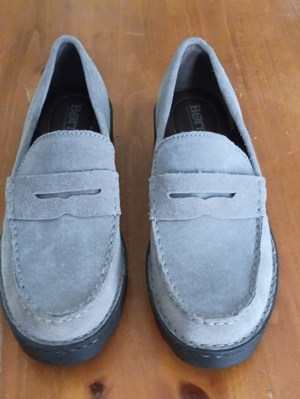 Born Woman's Gray Suede Chunky Heel Loafer Size 8.5